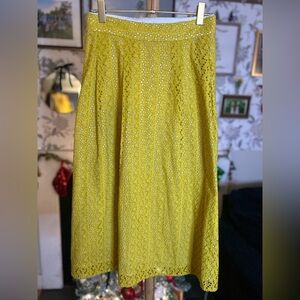 Yellow Eyelet Midi Skirt